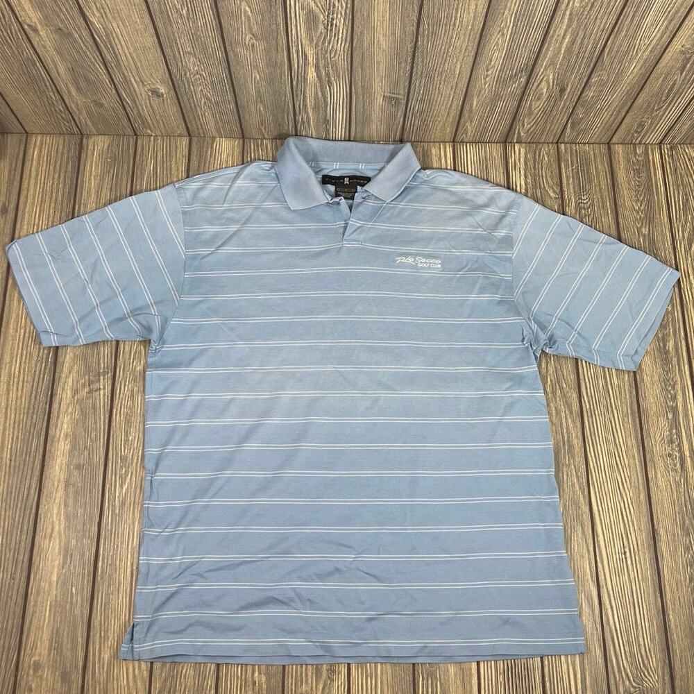 Tiger Woods Nike Performance Polo Men L Blue Stipe Rio Secco Golf Club Cotton